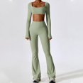 thumbnail image 4 of PISONIC Workout Sets for Women 2 Piece Square Neck Long Sleeve Crop Tops High Waist Flared Leggings Gym Sets, 4 of 6