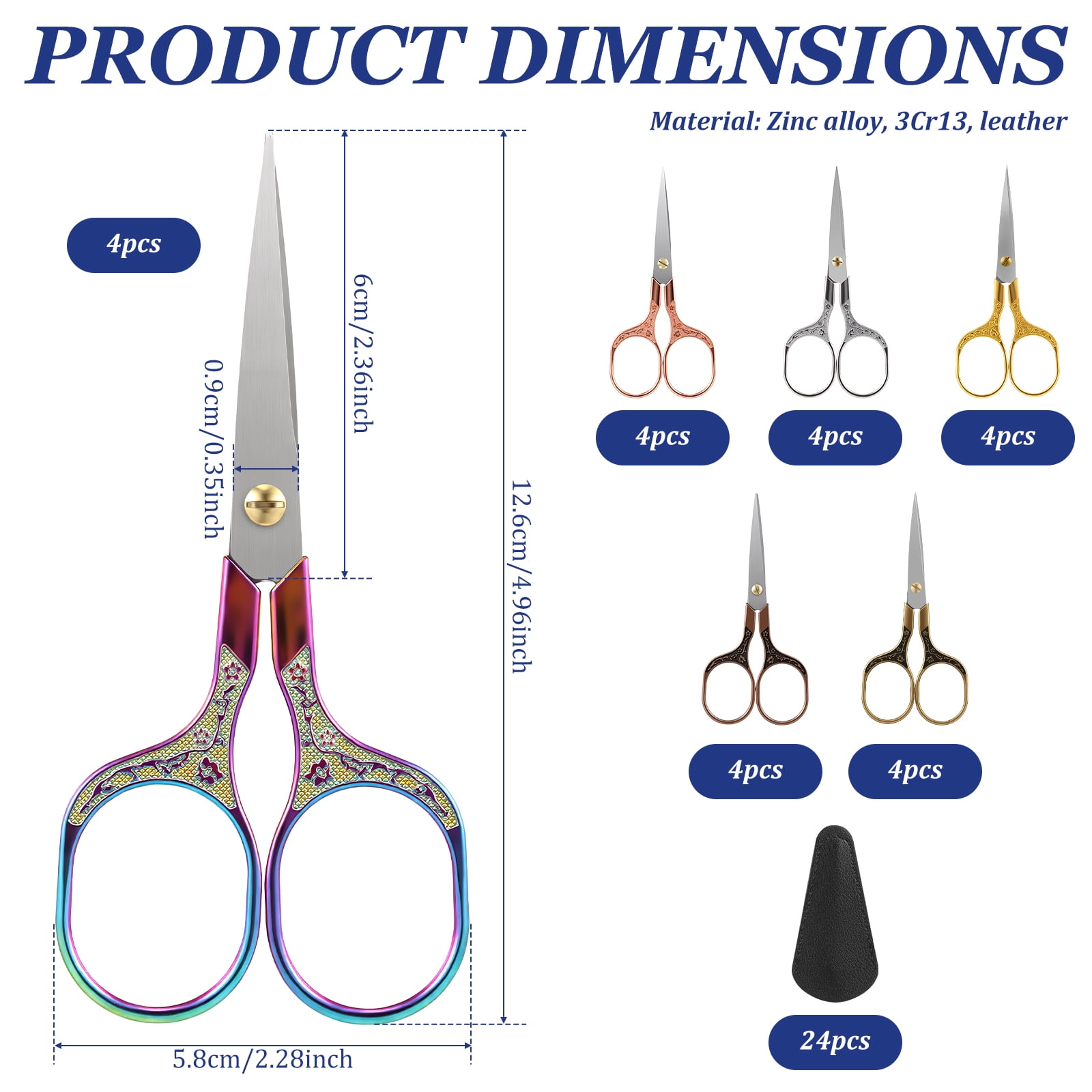 Threns Small Craft Scissors, 5" Sewing Scissors, 24Pack Sharp Scissors All Purpose, Straight Fine Tips Mini Sewing Scissors Set, Precision Detail Paper Cutting, Colorful