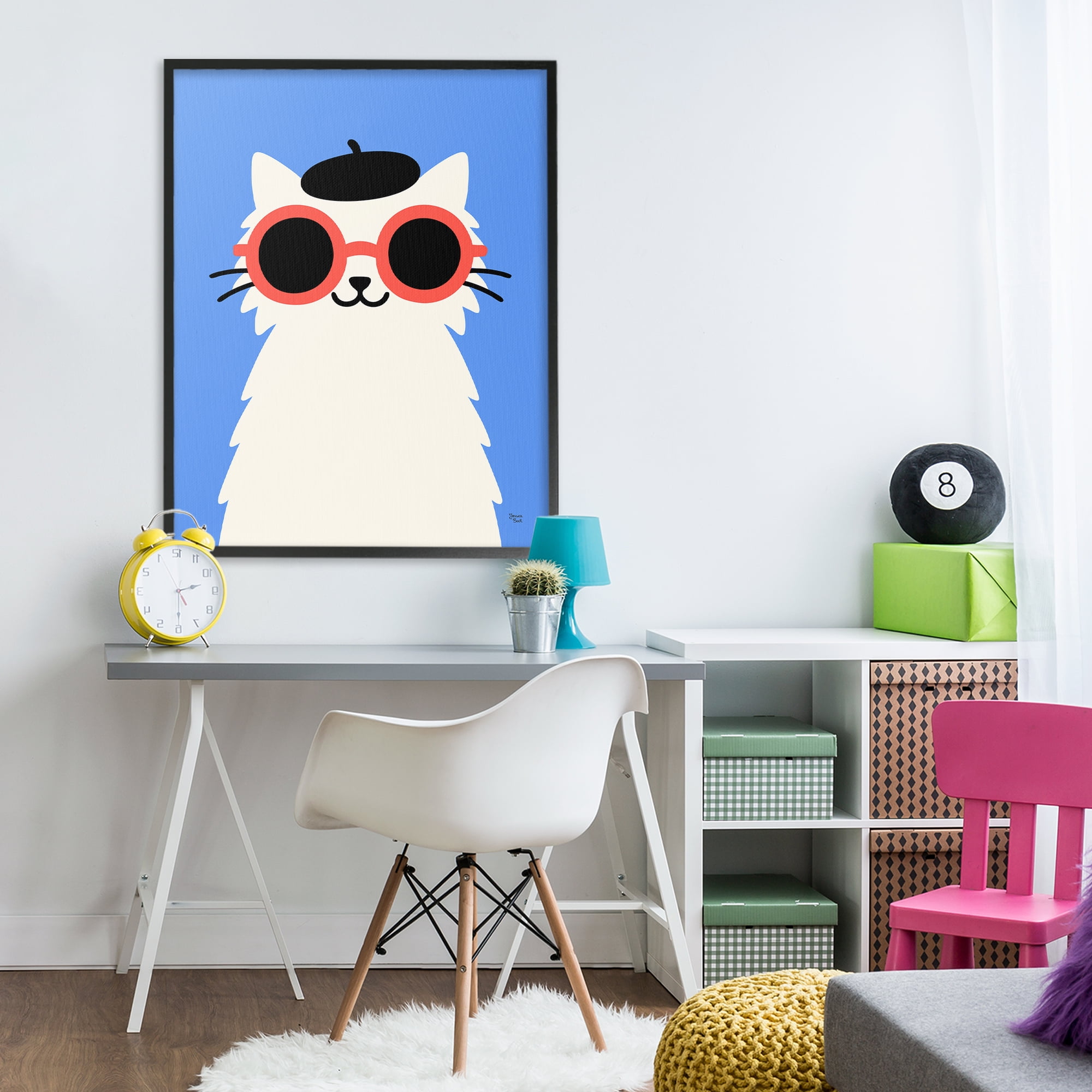 Stylish French Cat Black Framed Giclee Art, design by Jessica Beck