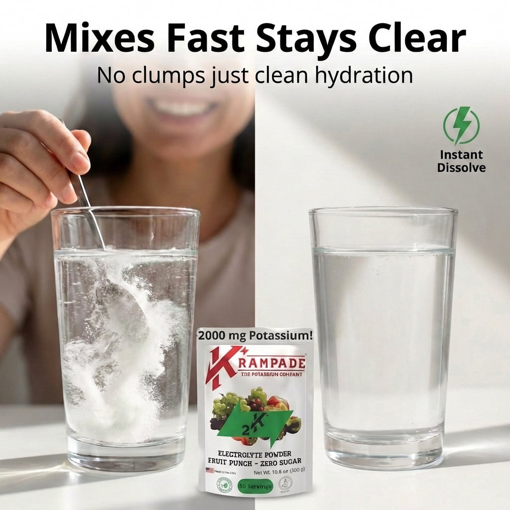 Krampade High Potassium Electrolytes Powder Original Zero Fruit Punch Zero Sugar Cramp Relief Keto 4180mg Electrolytes 2000mg Potassium 50 Servings