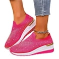 thumbnail image 3 of Willtoo Women's Glittery Rhinestone Fashion Breathable Wedge Sneakers Summer Butterfly Embroidered Bling Sneakers for Women Sparkly Mesh Slip-on Walking Sneaker Hot Pink, 3 of 6