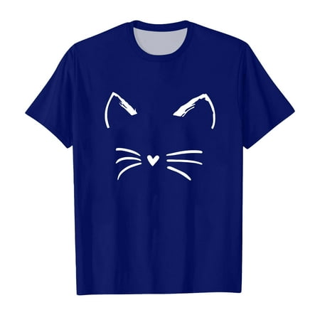 

Icvfdpl Kid s Tops Short Sleeve Round Neck Cat Prints Tops Clothes Simple Cozy T Shirt