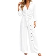thumbnail image 3 of HAYIMI Womens Fall Outfits Sets 2 Pieces Casual Long Sleeve Tops With Button Front And Pocket Trousers Solid Color Stylish Clothes Sets, 3 of 8