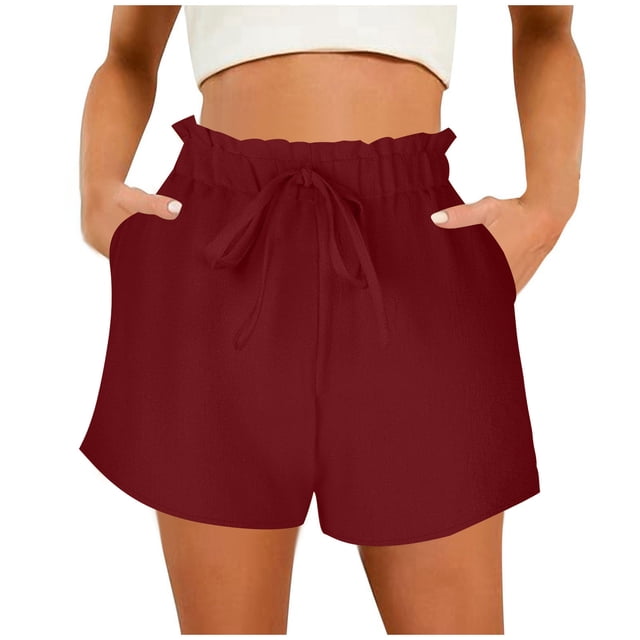 Karight Women's Plus Size Summer Shorts Elastic Waist Wide Leg Flowy Lace Trim Scallop Pleated Beach Casual Lightweight Loose