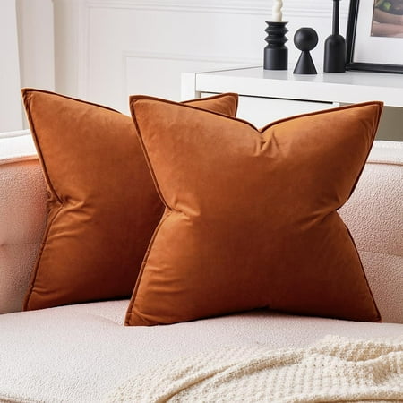 

MIULEE Pack of 2 Rust Decorative Velvet Throw Pillow Cover Soft Pillow Cover Soild Square Cushion Case for Sofa Bedroom Car 18x 18 Inch 45x 45cm