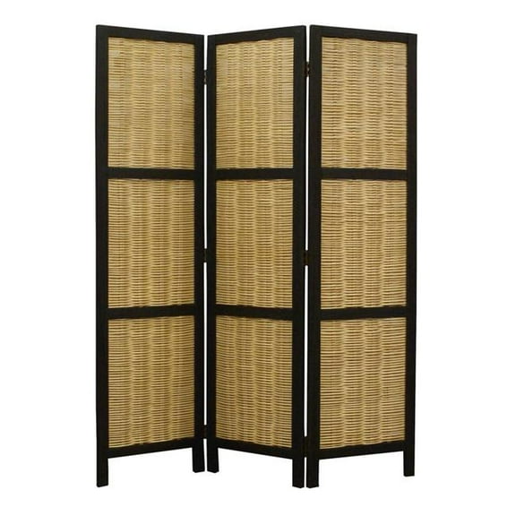 HomeRoots 274670 Dark Brown & Natural Willow 3 Panel Room Divider Screen