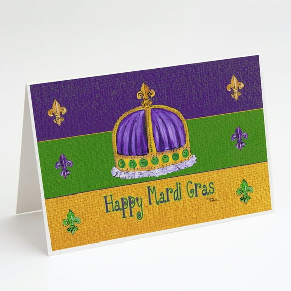 Happy Mardi Gras Crown Greeting Cards and Envelopes Pack of 8