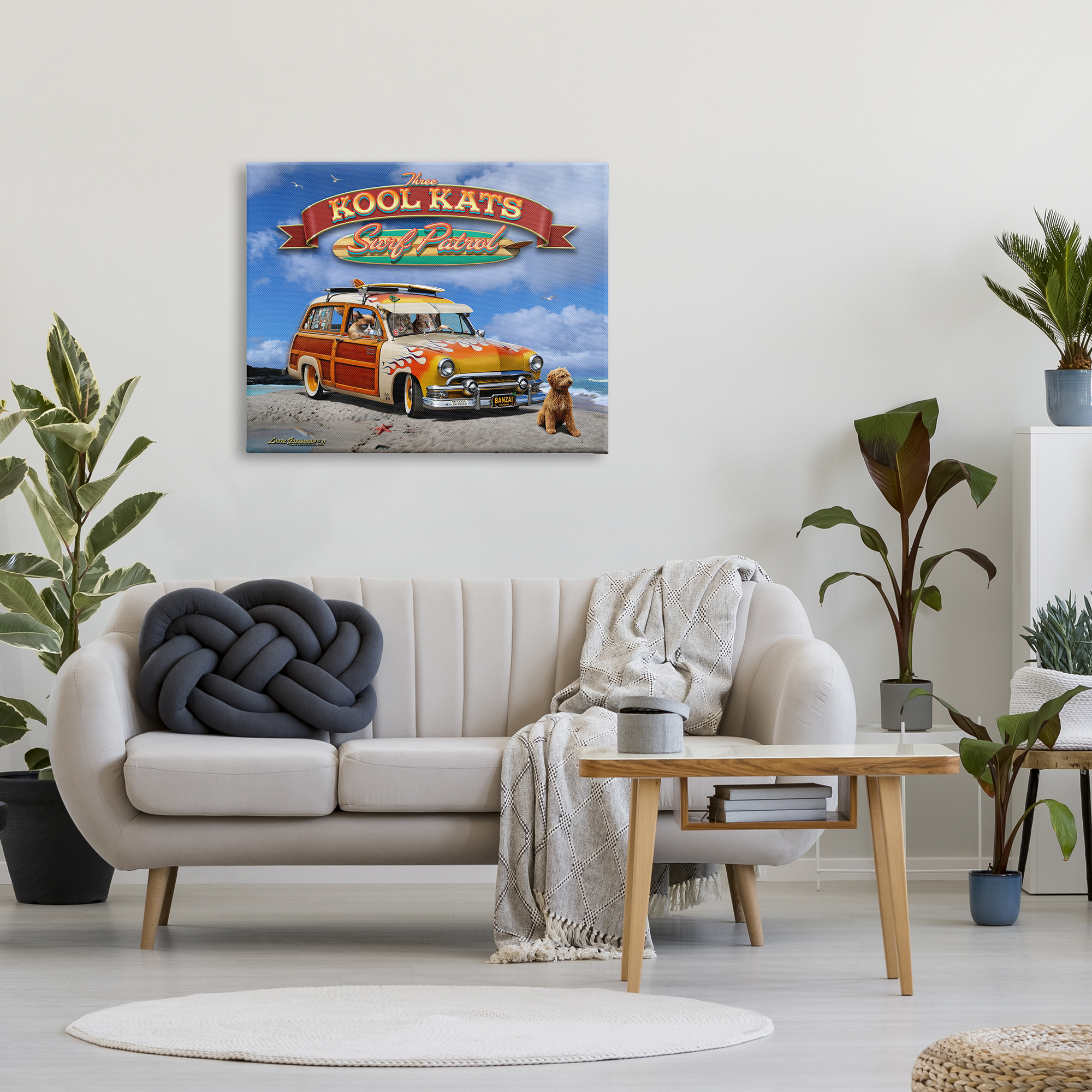 Stupell Industries Kool Kats Beach Transportation Painting Gallery Wrapped Canvas Art Print Wall Art, 40 x 30