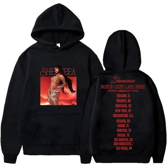 Shenseea Never Gets Late Here Tour 2024  Merch Hoodie Pockets Drawstring Unisex Hooded Sweatshirt Fashion Clothing