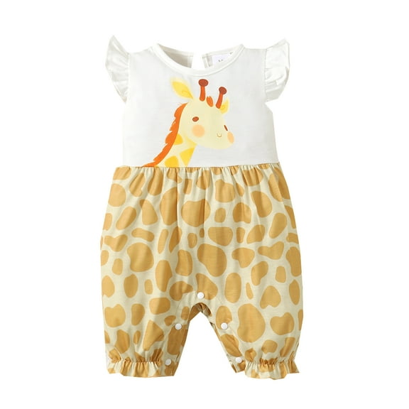 Mikrdoo 6 Months Baby Girls Romper Cartoon Giraffe Print 9 Months Girls Lovely Bodysuit Ruffle Sleeveless Playsuits One Piece Summer Bodysuits, As Gift
