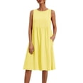 thumbnail image 2 of FengLS Womens Plus Size Dresses Leisure Loose Round Neck Sleeveless Sundresses Solid Color Cotton Linen Knee-Length Dresses with Side Pockets, 2 of 9