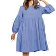 thumbnail image 2 of Zedker Dresses for Women Oversized Crew Neck Dress Lantern Long Sleeve Solid Dresses 2025 Oversized Trendy Patchwork Casual A-Line Mini Dress Plus Size Blue L, 2 of 6