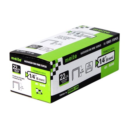 MEITE 22GA 14 Series Galvanized Staples, 13/32" Crown 1/4" Length for Upholstery 10,048 Pcs/Box(20 Boxes)