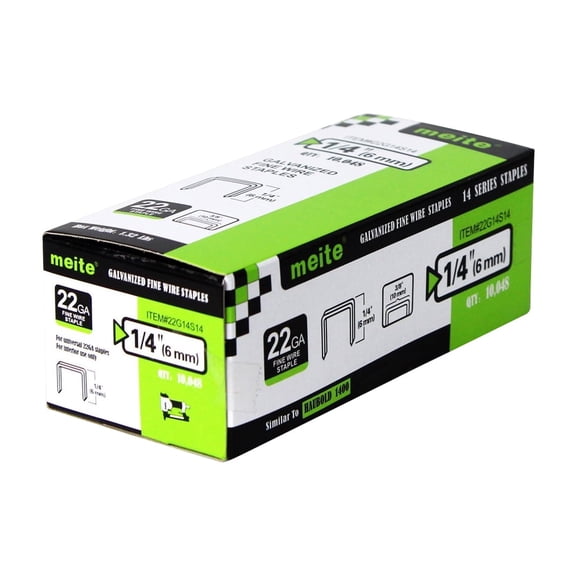MEITE 22GA 14 Series Galvanized Staples, 13/32" Crown 1/4" Length for Upholstery 10,048 Pcs/Box(20 Boxes)