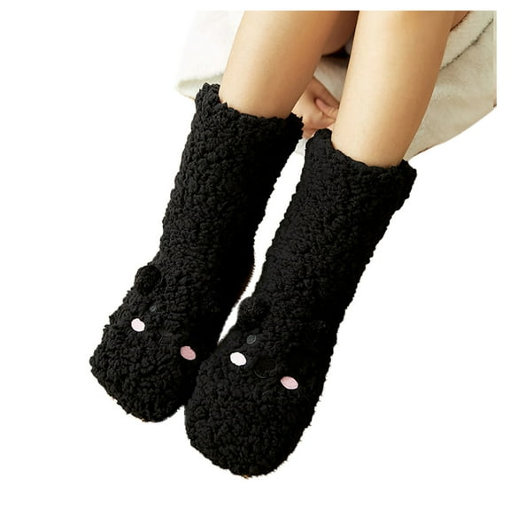 Women's Socks Fuzzy Socks with Grips Winter Warm Fluffy Soft Slipper Socks Cozy Non Socks Fun Socks for Women