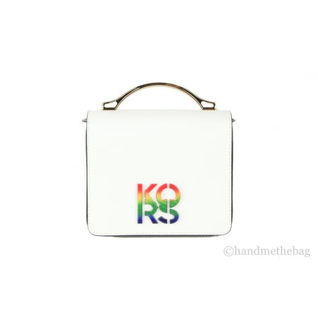 Michael Kors Pride Small Smooth Leather Rainbow Kors Convertible Shoulder Bag Crossbody Handbag (Optic White)