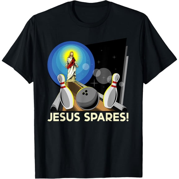 Jesus Spares | Funny Christian Bowling Pun T-Shirt tee