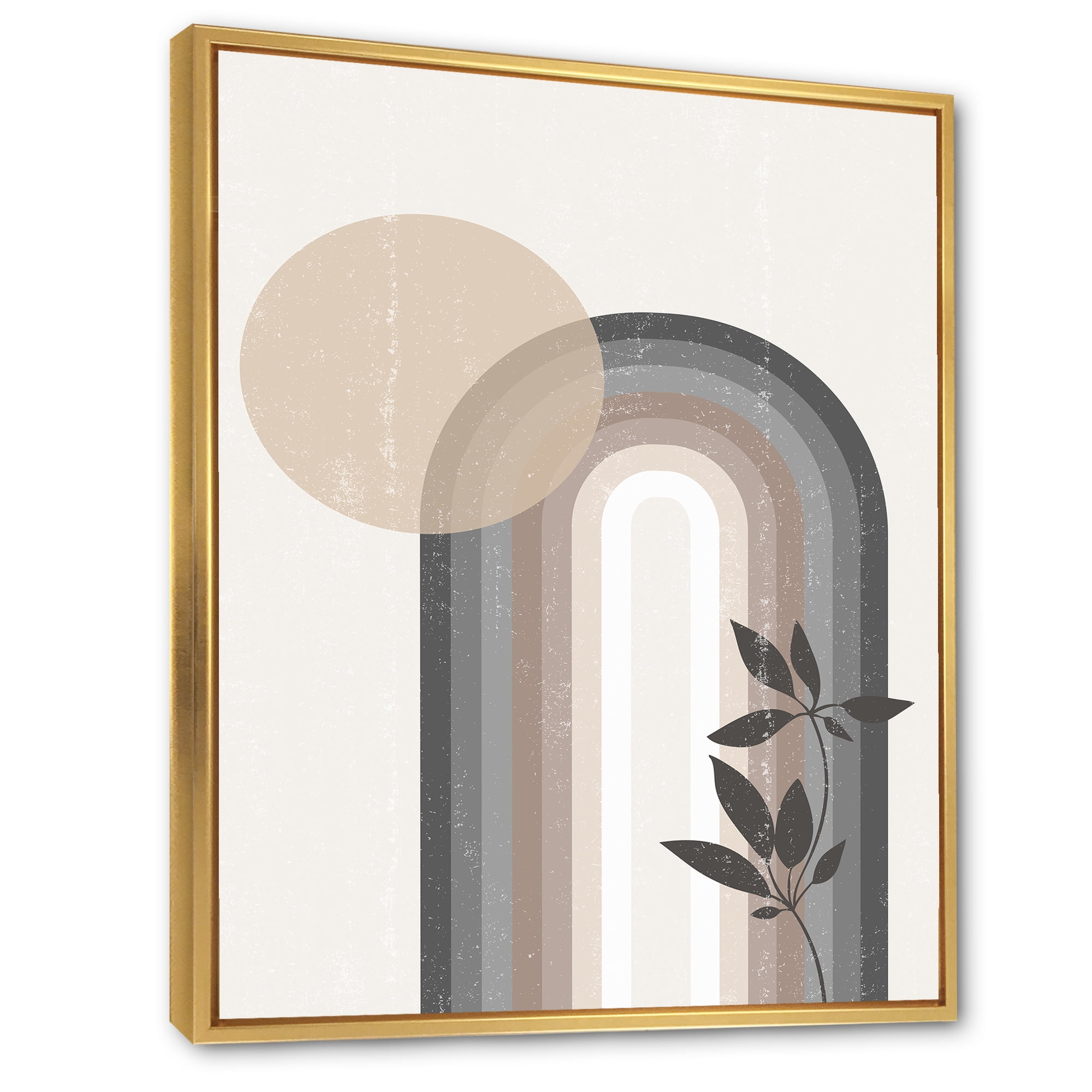 Designart 'Abstract Rainbow Moon and Sun In Earth Tones III' Modern Framed Canvas Wall Art Print