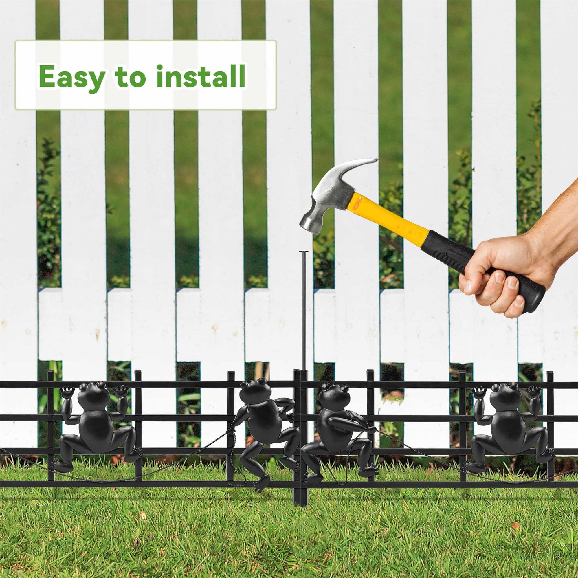 Decorative Garden Fence 15 Pack, 8in(H) X 24ft(L) Animal Barrier Border, Rustproof Metal Dogs Rabbits Fencing Panel for Outdoor Patio Garden Yard, Frog Shape