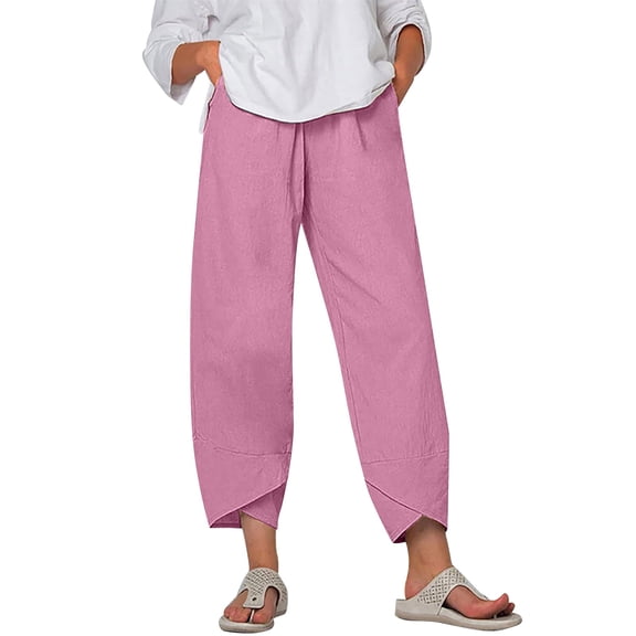 Eashery Women's Trousers Elastic Summer Womens Pants Women Trousers Hot Pink 3X-Large