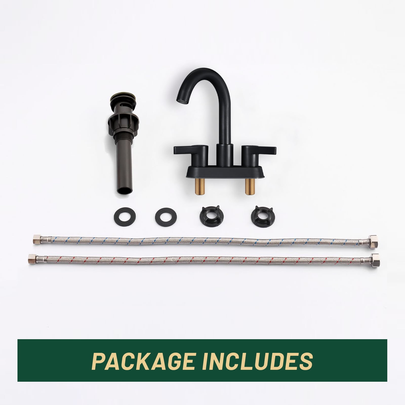 Cobbe Matte Black 4 Inch Centerset Bathroom Faucet, Bathroom Vanity Lavatory Faucets for Sink 3 Hole 2 Handle, Swivel Spout with Brass Drain Assembly