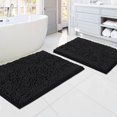 thumbnail image 1 of Alfombrillas de baño para baño, antideslizantes, de lujo, de chenilla, para baño, 47 x 17, extrasuaves y absorbentes, lavables, secas, de felpa, para baño, bañera, gris y negro, 20 x 32 pulgadas y 17 x 24 pulgadas, 1 of 5