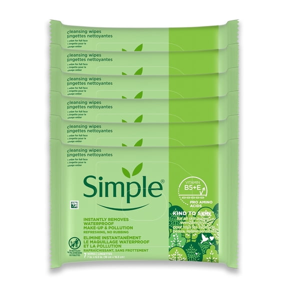 Simple Kind To Skin Cleansing Make Up Remover Wipes, Makeup Wipes, 6 pc