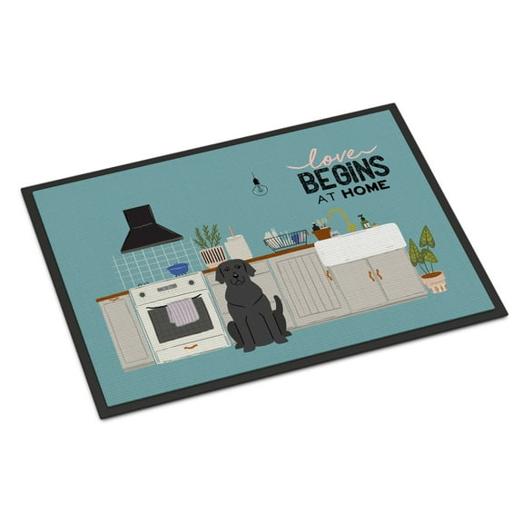 Black Labrador Kitchen Scene Indoor or Outdoor Mat 24x36 CK7761JMAT