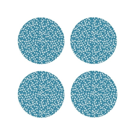 

Fuzoiu Beautiful Floral Print Leather Coasters Set Drink Coasters Set of 4 for Tabletop Protection Durable PVC Coasters Home Décor and Housewarming Gift-Round Shape