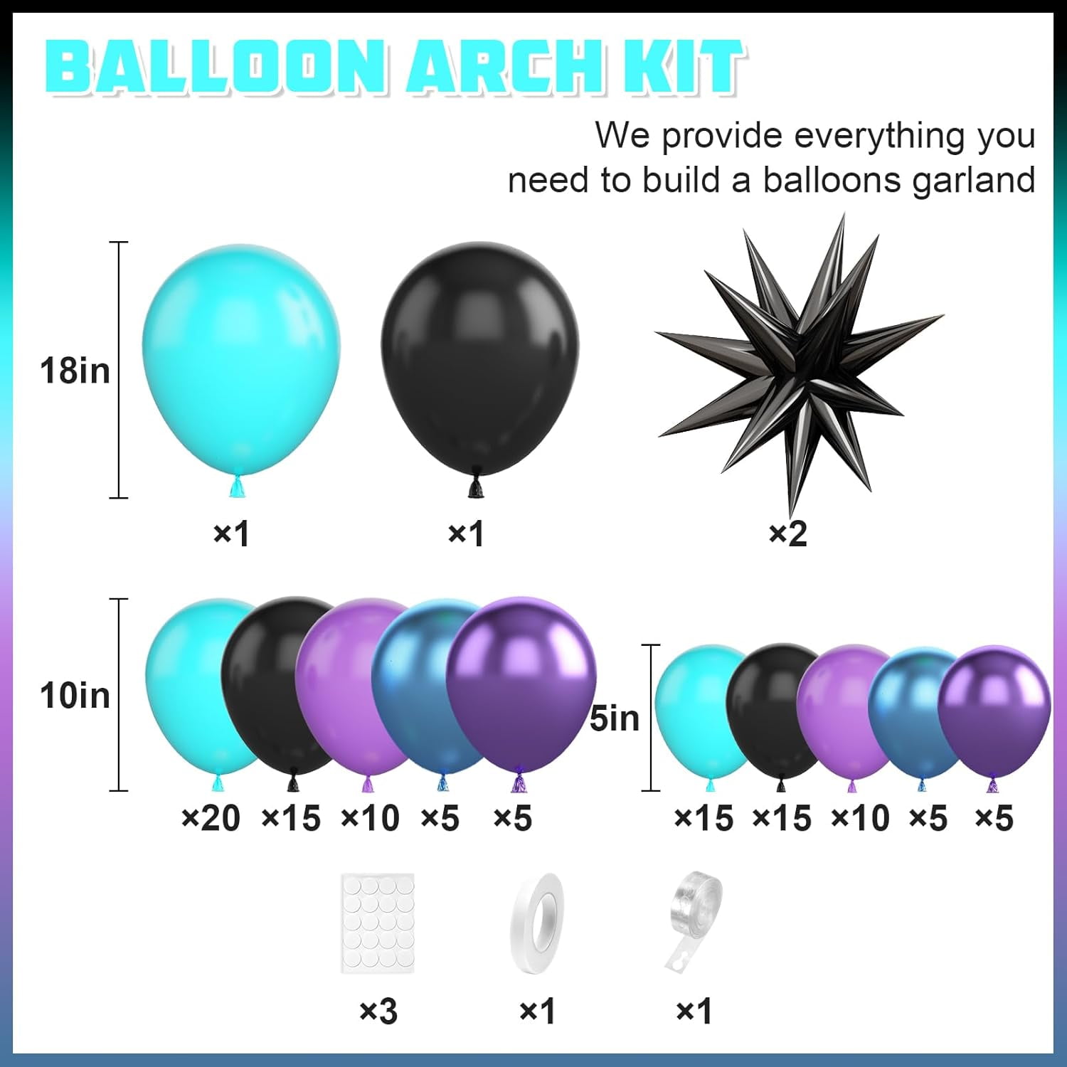 Black Purple Blue Balloon Arch Kit,Teal Balloon Garland with Star Foil Balloons for Kids Video Game Baby Shower Engagement Party Decorations