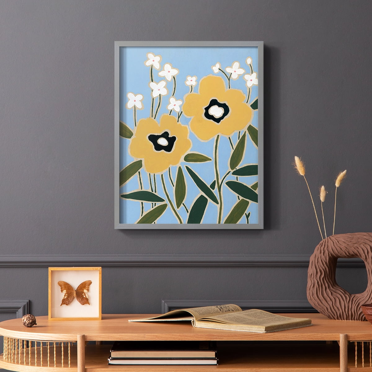 Woodblock Floral II Framed Print - Solid Wood in Single Picture Frame Solid Wood 2 Framed Print