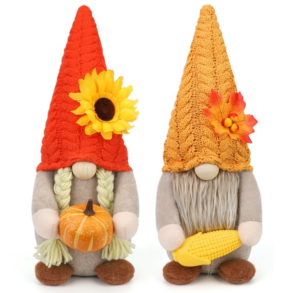 Ayieyill 2Pack Thanksgiving Gnomes Fall Decorations Gnomes Hold Pumpkin Corn, Mr and Mrs Swedish Tomte Gnome Doll Autumn Harvest Thansgiving Decor