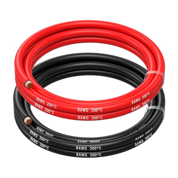 MMOBIEL 8 AWG Silicone Wire 5ft Red & Black Tinned Copper Battery Cable