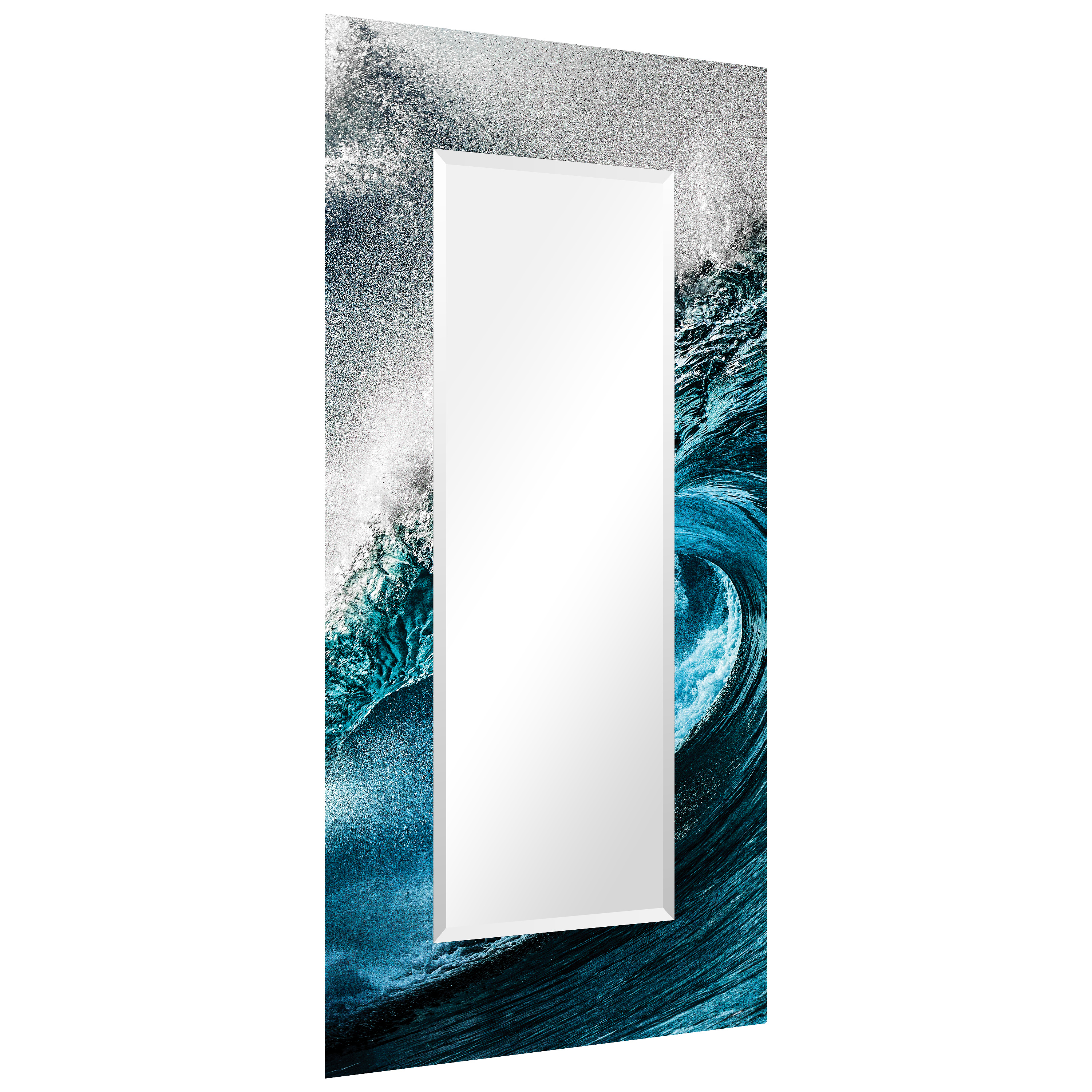 "Sapphire Sea" 72"x 36" Reverse Printed Tempered Art Glass with 60"x20" Rectangular Beveled Mirror