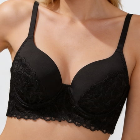 Elegant Lace Underwire Bra For Push Up Support And Comfort Everyday Wear, 85C, Black