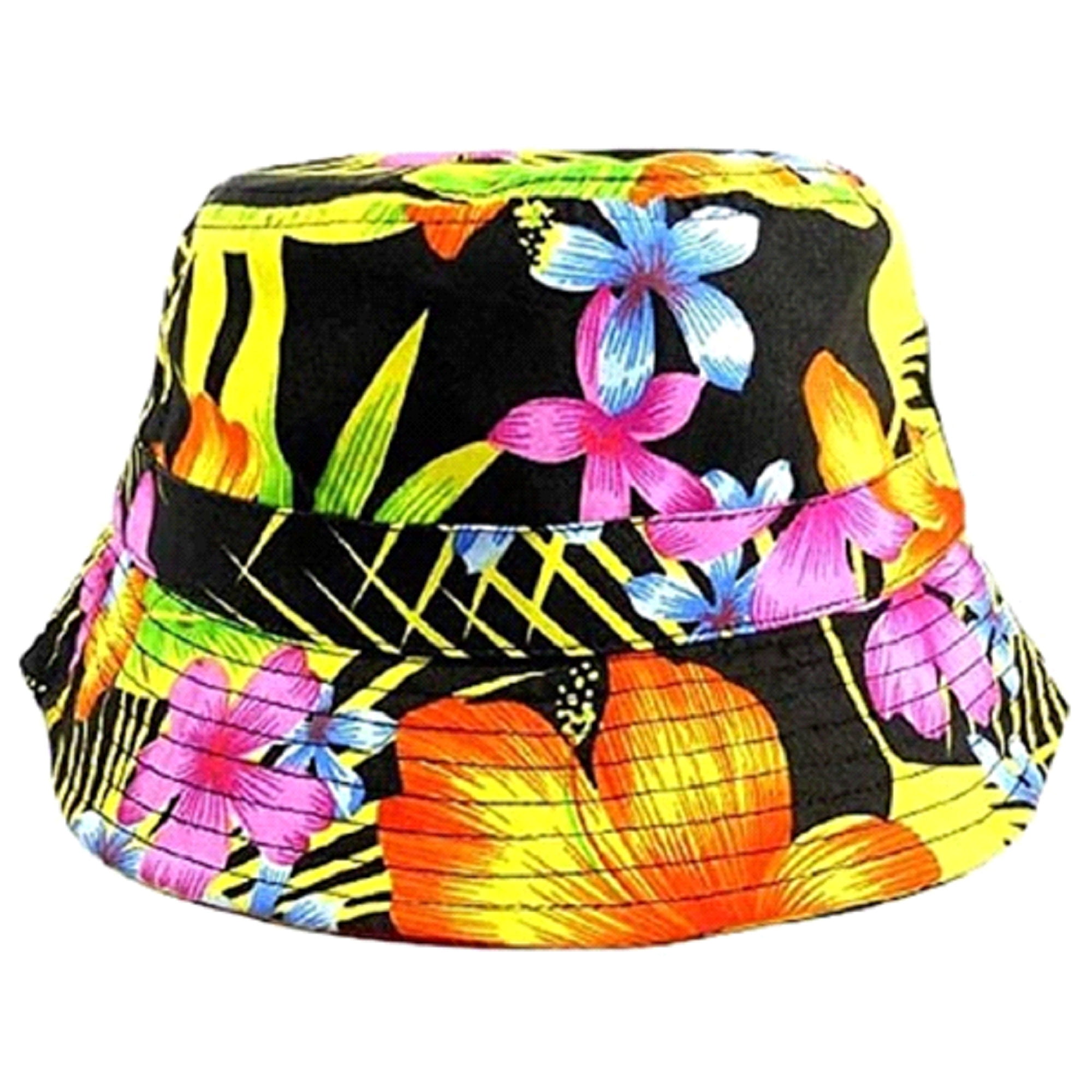 Fashion Adult Women's Bucket Hat (Hawaiian Hibiscus Black)