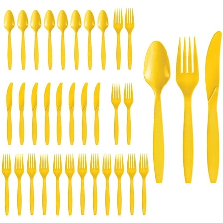 Party City Disposable Lunch Napkin, 32 Count (Yellow) - 2-Ply, 5" x 5" - Go Brightly Heavy Duty Classic Lunch Napkins for Parties - Premium Party Supplies Cutlery