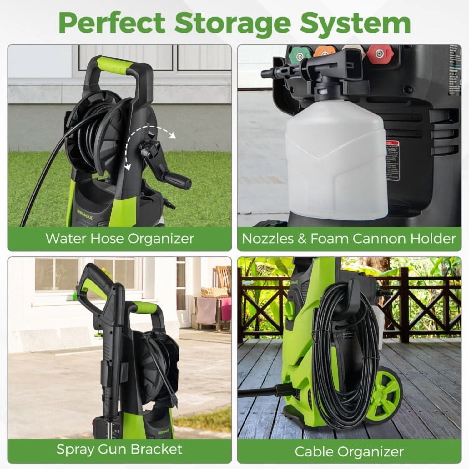 GVN 2150PSI Electric Pressure Washer 1.2GPM with 4 Quick Connect Nozzles and Foam Cannon-Green