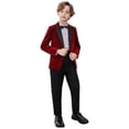 thumbnail image 2 of GiLiling Toddler Boy Velvet Formal Suit 5 Piece Outfit Dress Shirt Jacket Pants and Bowtie for Wedding Events (Red, 18-24 Months), 2 of 9