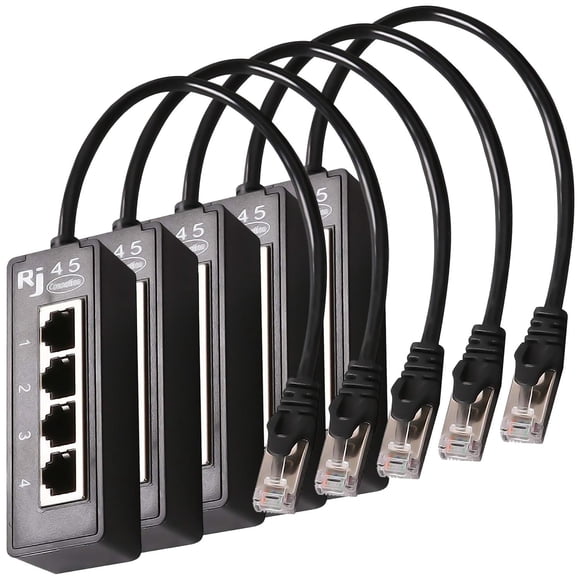 Divisor de Red con Cable VentDepot NetDivisor 5Pzas RJ45 1-4 Interior Negro Plástico y Metal