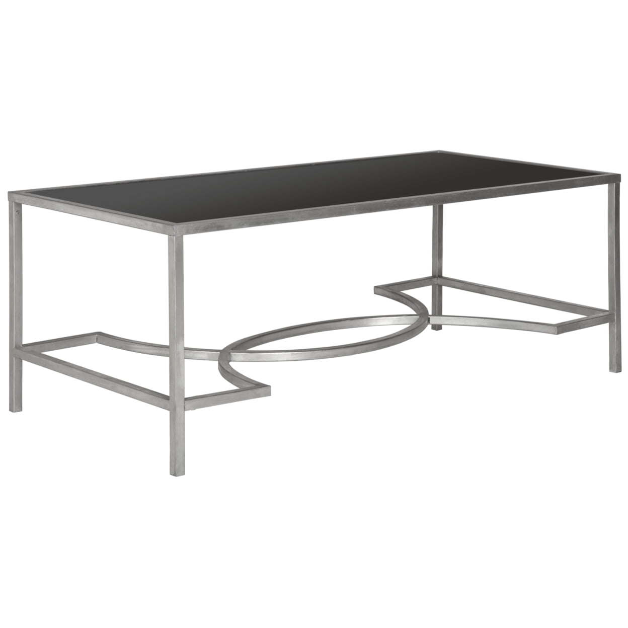 SAFAVIEH Inga 48" Width Coffee Table w/Tempered Glass, Silver/Black