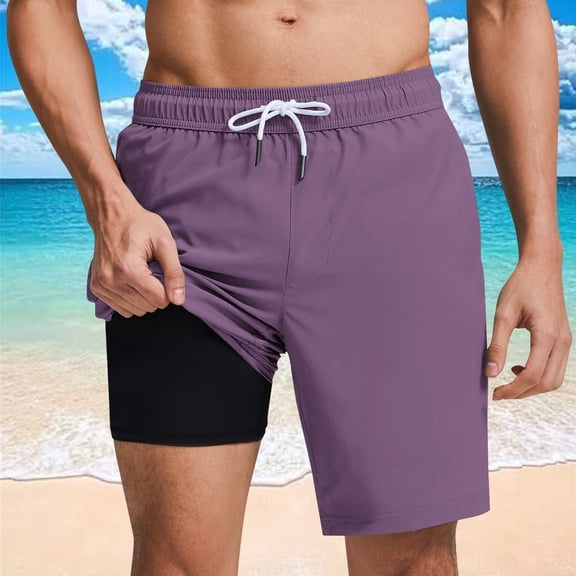 Ynynloco Mens Quick Dry 2-in-1 Athletic Shorts with Compression Liner, Workout Running Shorts with Pockets