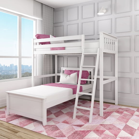 Max & Lily Solid Wood L-Shaped Bunk Bed Twin over Twin for Kids, White
