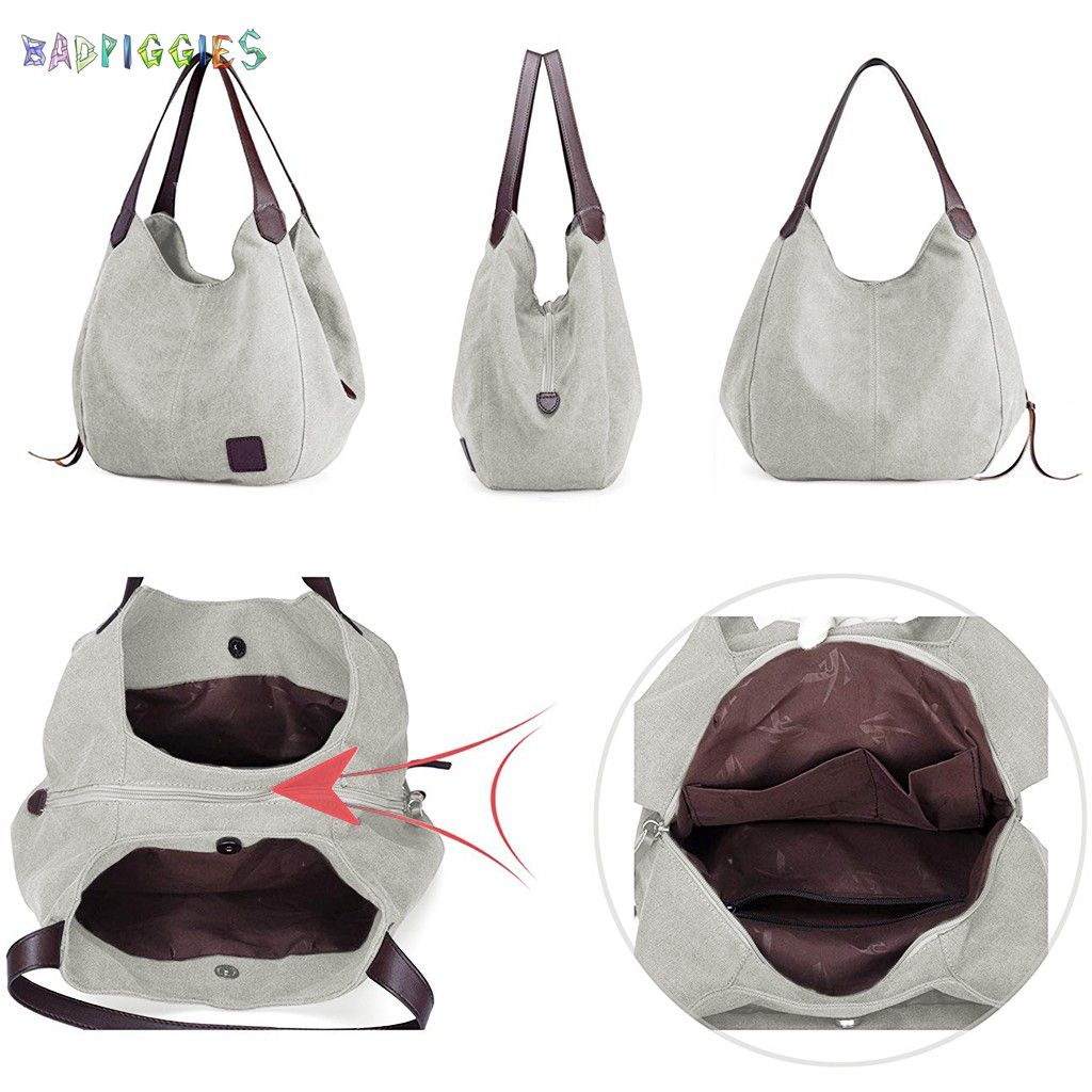 BadPiggies Fashion Women's Multi-pocket Canvas Cross Body Shoudler Bags Handbags Totes Messenger Bag Satchel Purses (White) - image 5 of 9