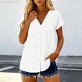 thumbnail image 2 of Htigea Womens V-Neck Button Down Shirt Short Sleeves Casual Pleated Front Loose Fit Tops Summer Tunic Work Tee White XXL, 2 of 7