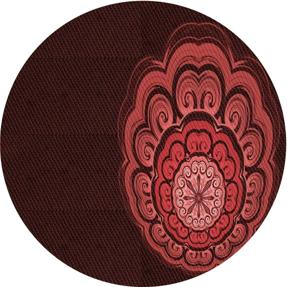 Ahgly Company Machine Washable Indoor Round Transitional Fire Brick Red Area Rugs, 8' Round