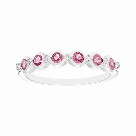 Solid 925 Sterling Silver 0.70 Ctw Pink Cz Gemstone Half Eternity Bezel Setting Stacking Ring, Women Wedding Engagement Ring
