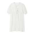 thumbnail image 4 of Jinhomg Girls Short Sleeve Dresses Trendy Tie Front Mini Dress Cute Ruffle Pleated A Line Tunic Dresses Summer Playwear White 120, 4 of 8