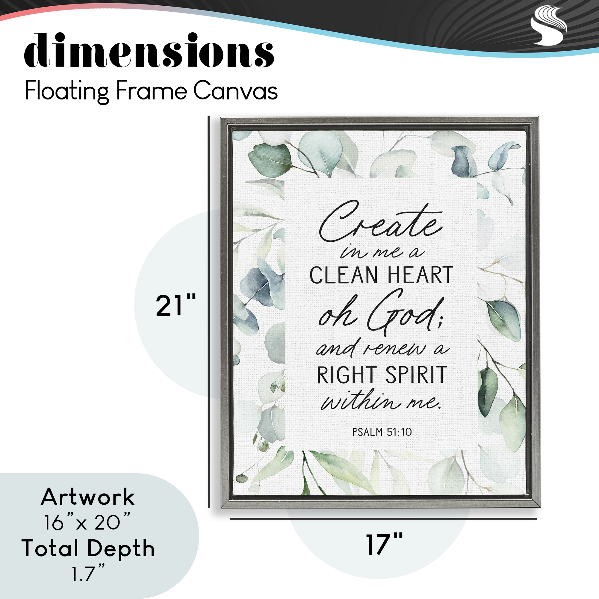 Clean Heart & Right Spirit Gray Framed Floater Canvas Wall Art, design by Lettered and Lined