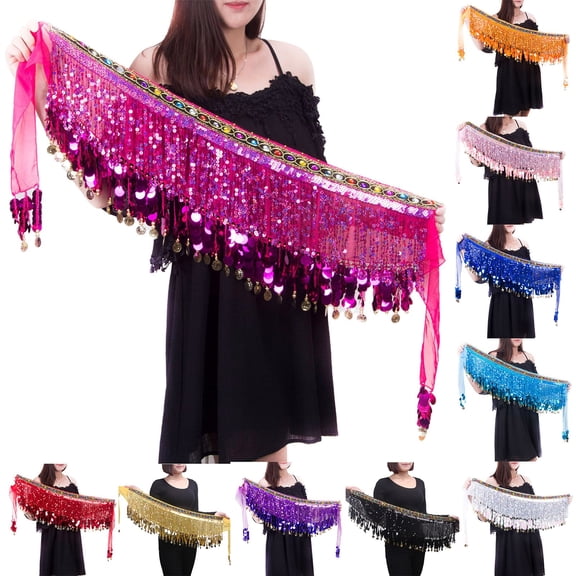 IQOGKRN Women's Belly Dance Hip Scarf Performance Outfits Skirt Festival Clothing Black One Size